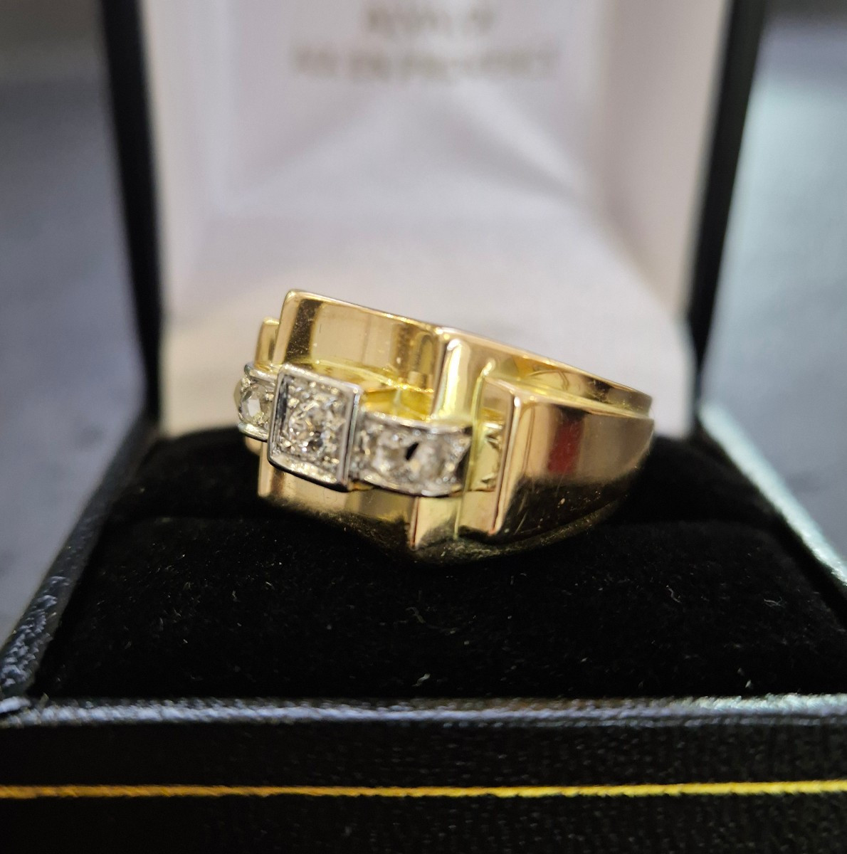Yellow Gold Diamond Tank Ring From The '40s-photo-4