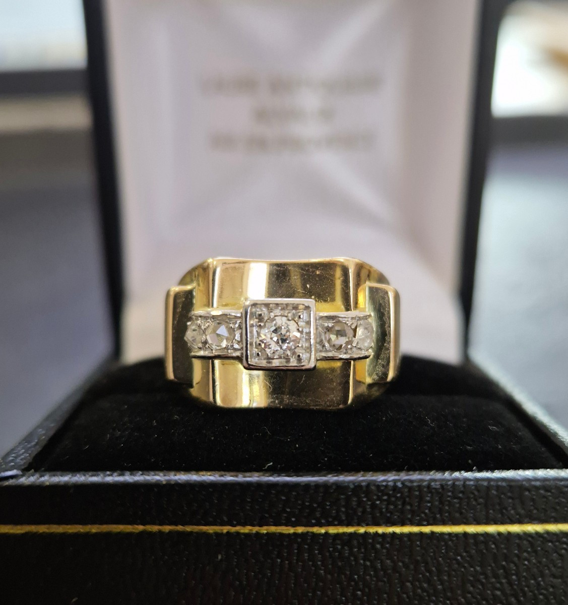 Yellow Gold Diamond Tank Ring From The '40s-photo-1