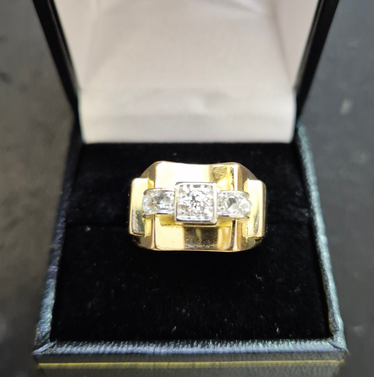 Yellow Gold Diamond Tank Ring From The '40s