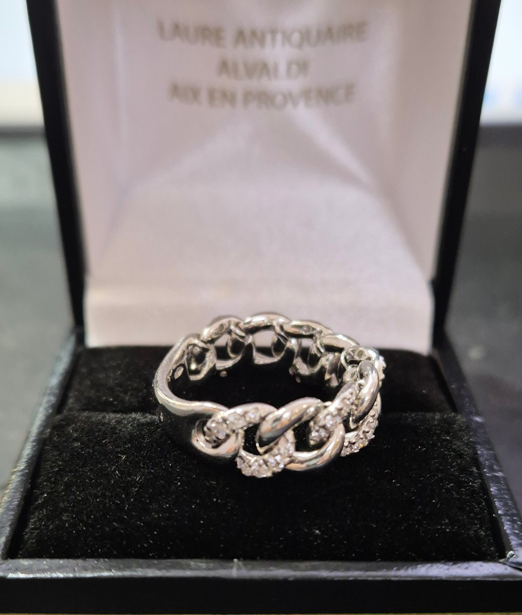 Bague vintage maille gourmette articulée diamants-photo-2