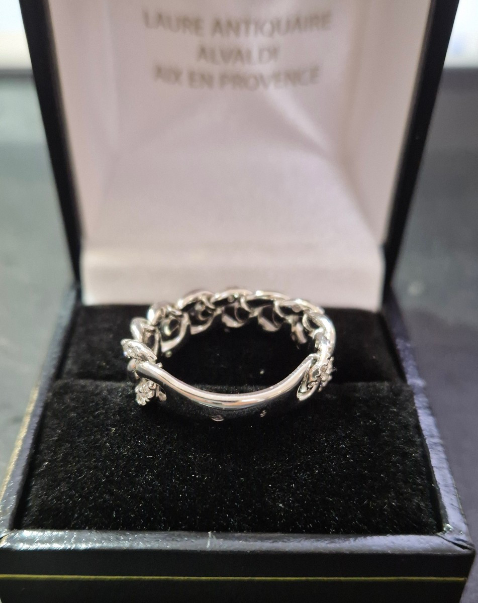 Bague vintage maille gourmette articulée diamants-photo-3