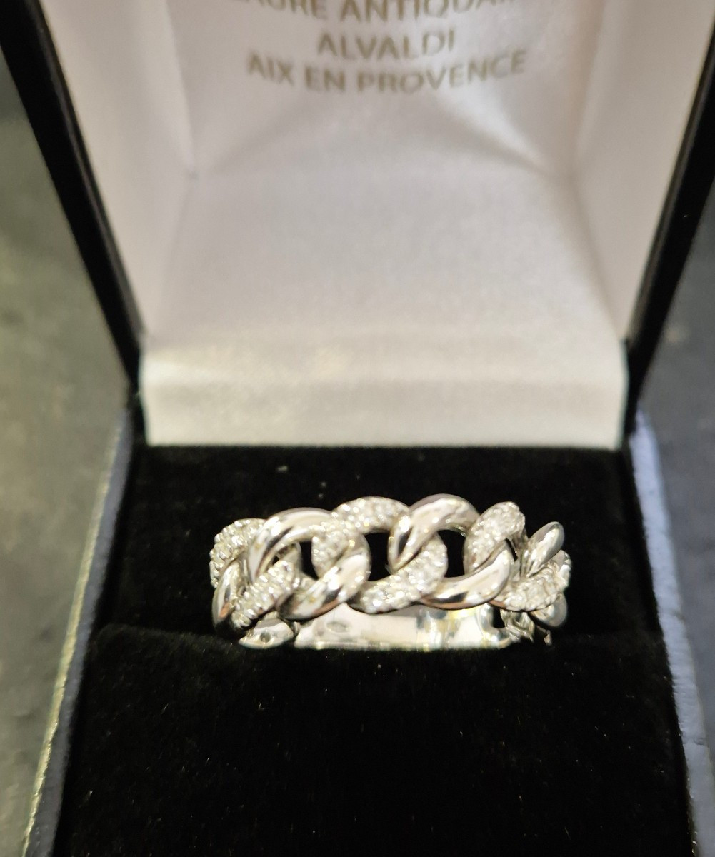 Bague vintage maille gourmette articulée diamants-photo-1
