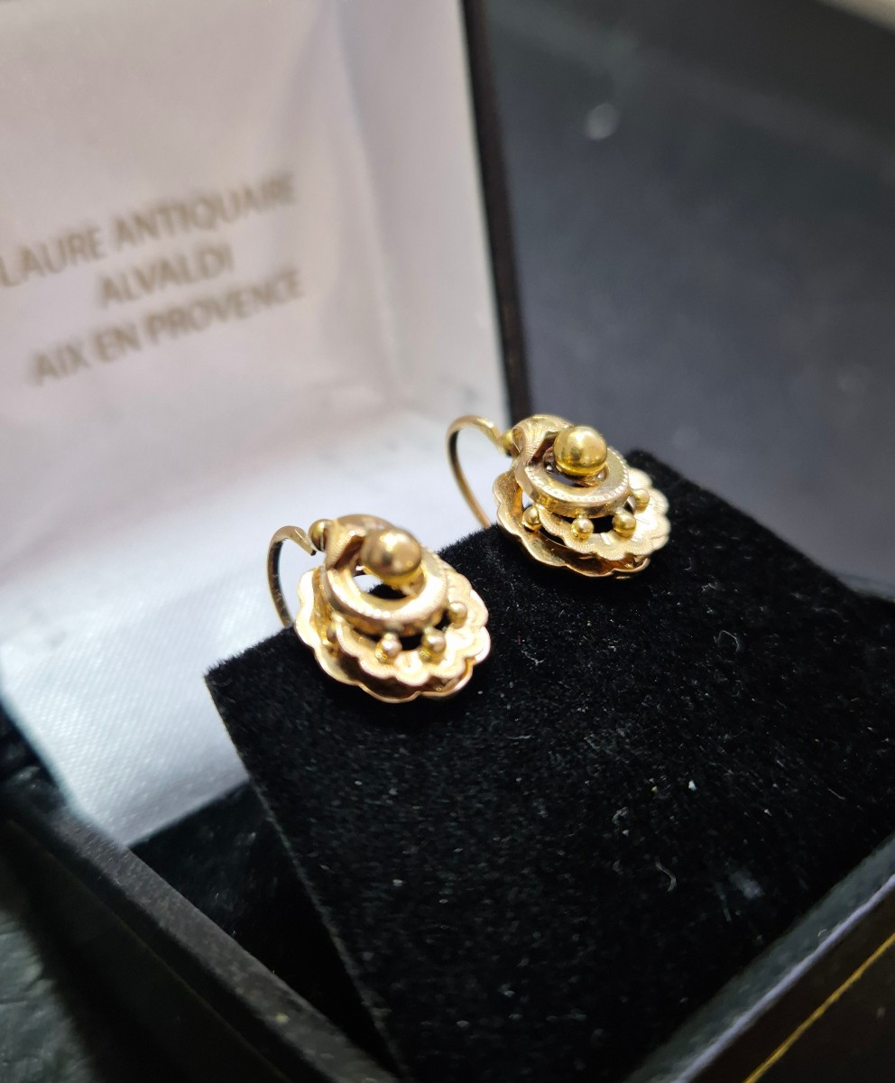 Paire de boucles d'oreilles or rose Napoléon III-photo-2