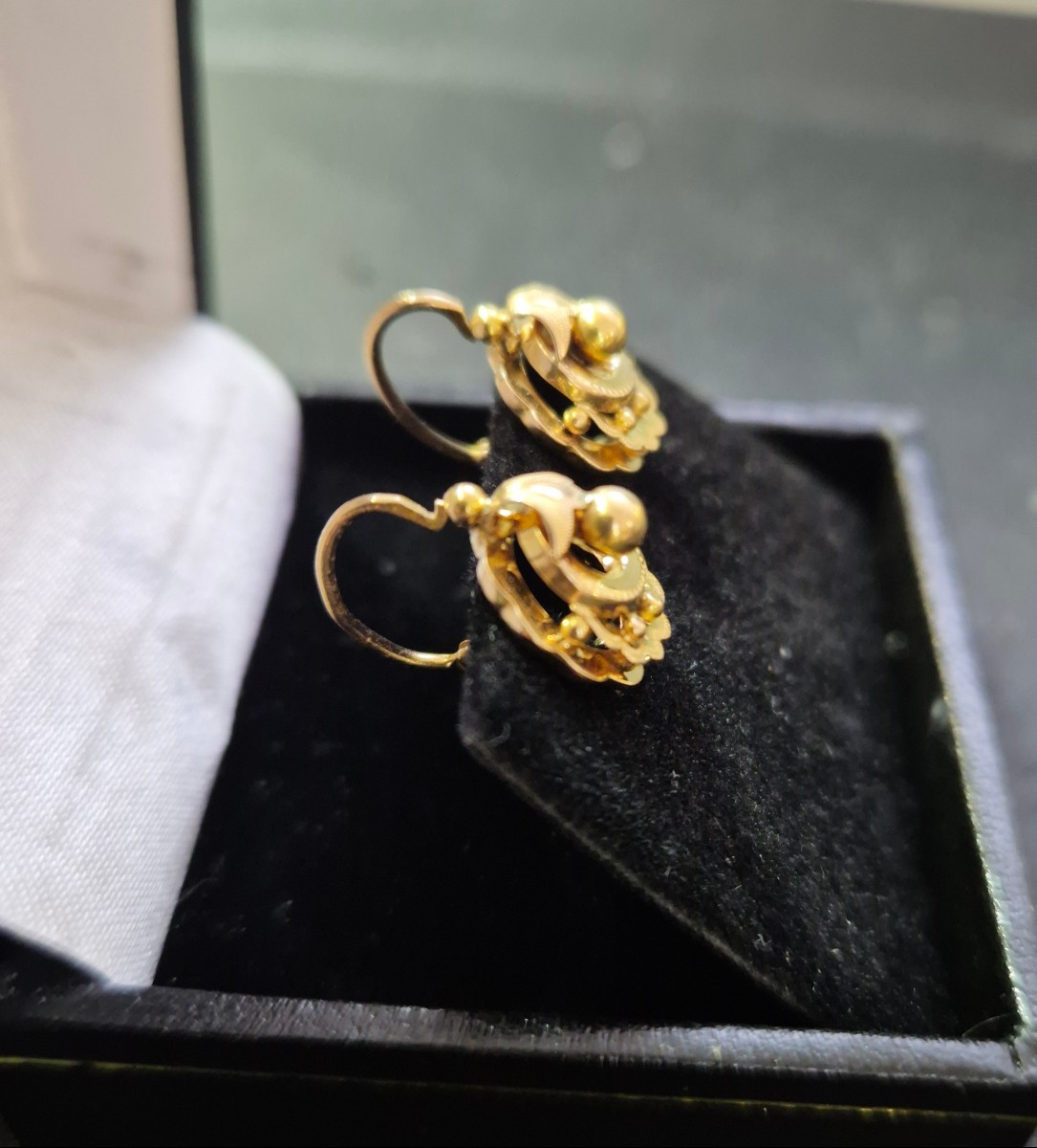 Paire de boucles d'oreilles or rose Napoléon III-photo-3