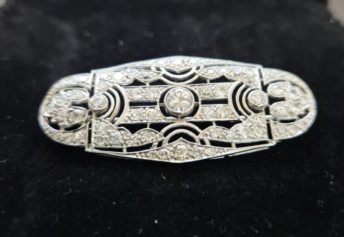 Art Deco Gold And Platinum Diamond Brooch-photo-2
