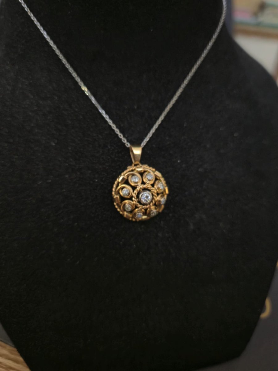 Pendentif dôme or jaune & diamants taille ancienne-photo-3
