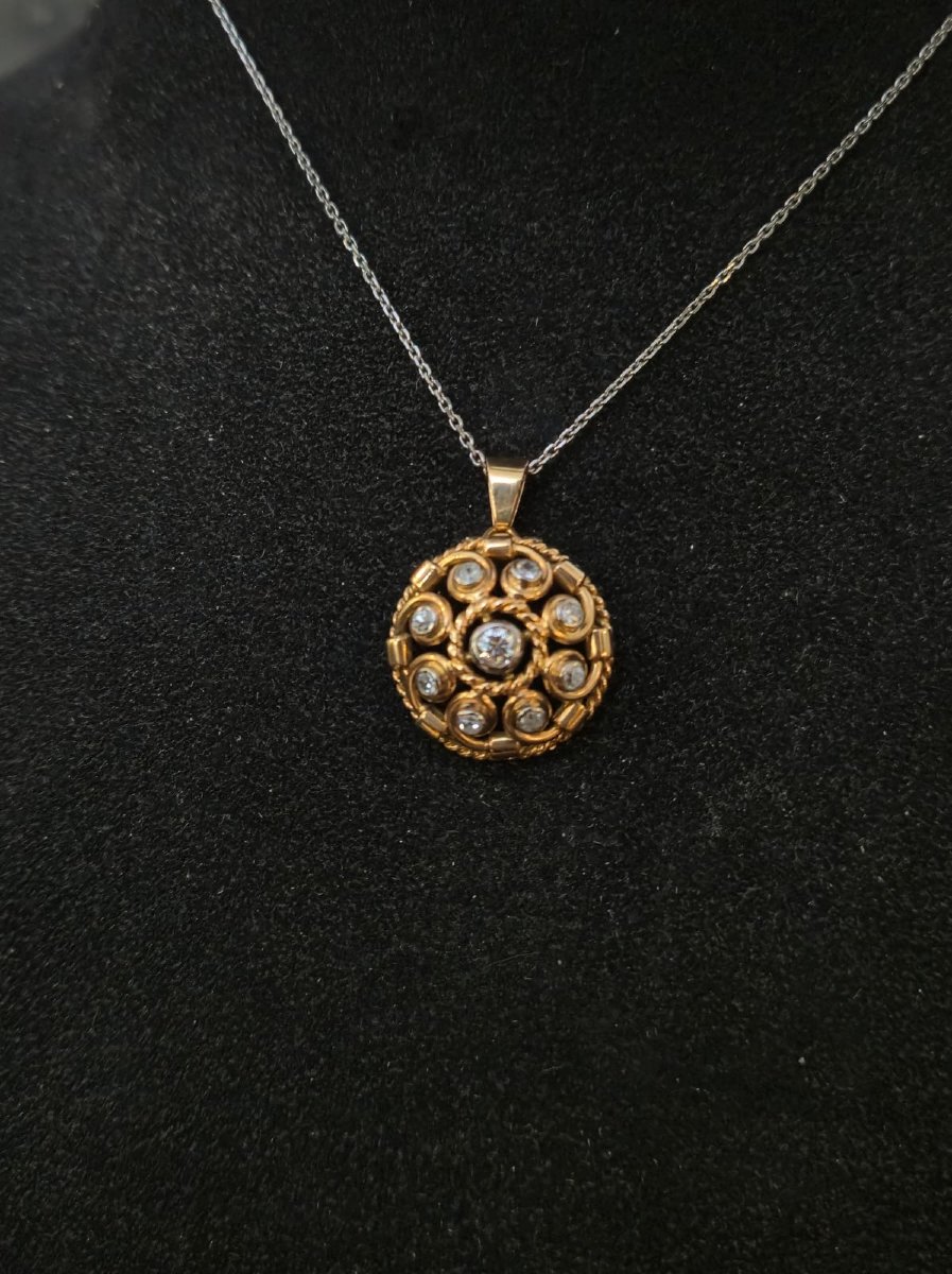 Pendentif dôme or jaune & diamants taille ancienne
