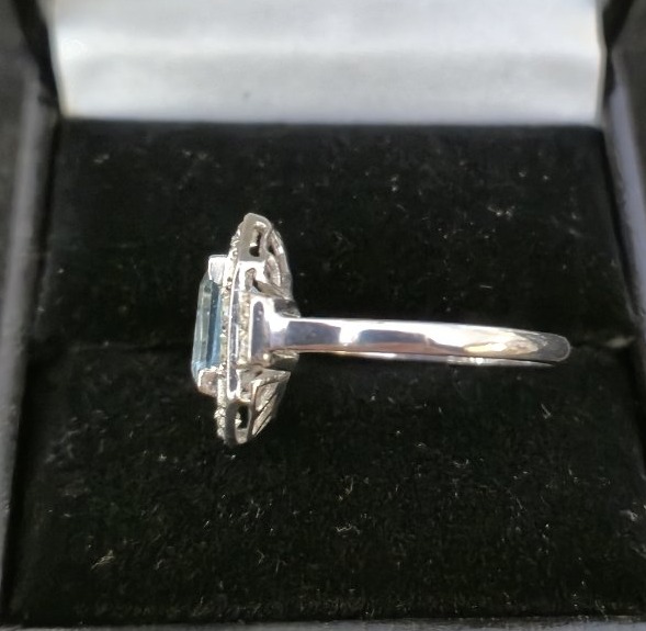 Bague art déco platine aigue marine diamants-photo-3