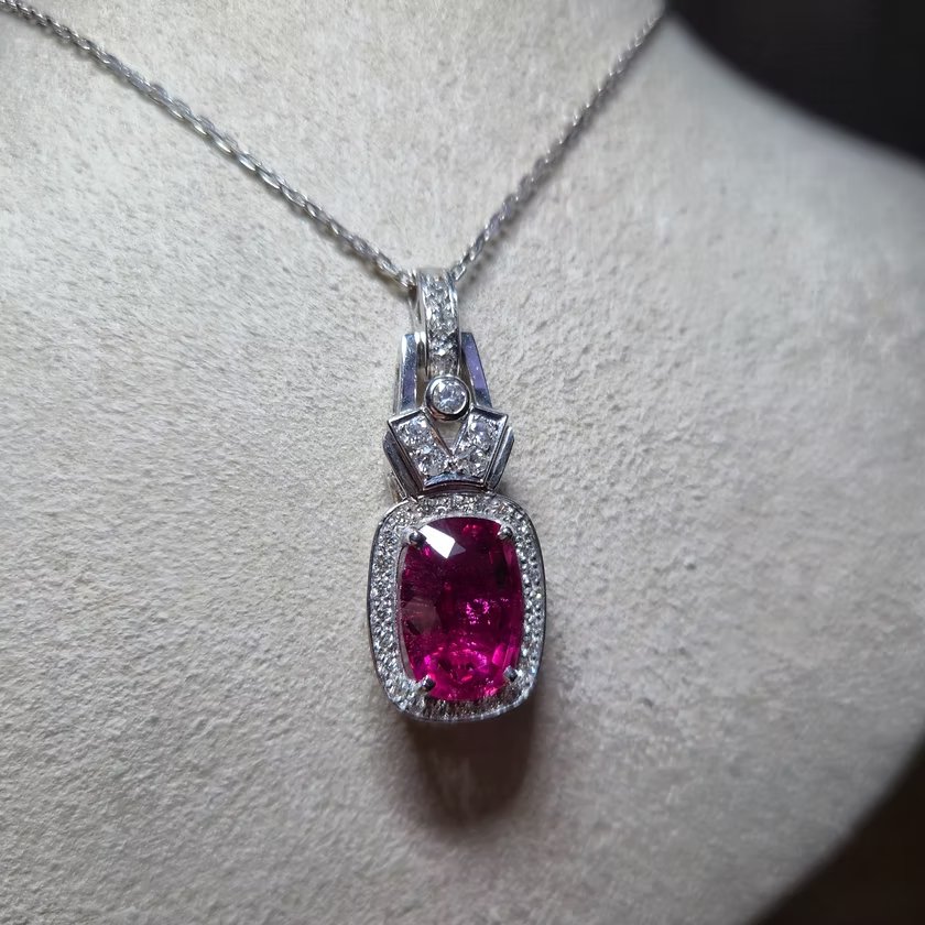 Pendentif art déco rubellite diamants-photo-3