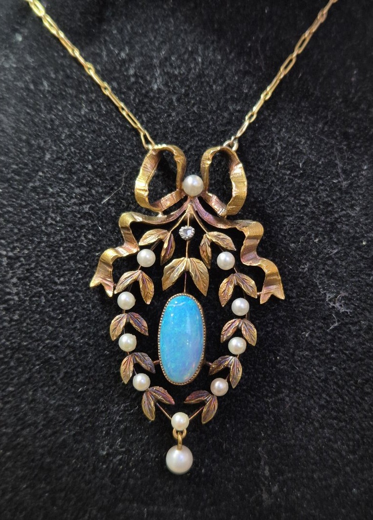 Opal And Fine Pearl Pendant 