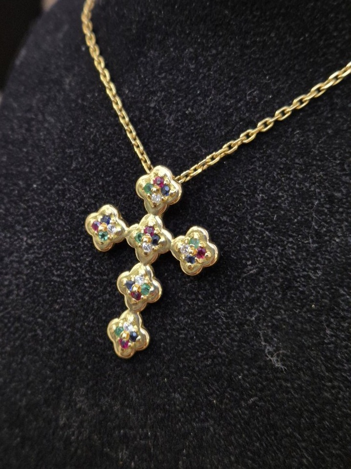 Antique Cross Pendant With Gemstones And 18-karat Gold -photo-2