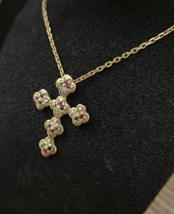 Antique Cross Pendant With Gemstones And 18-karat Gold -photo-1
