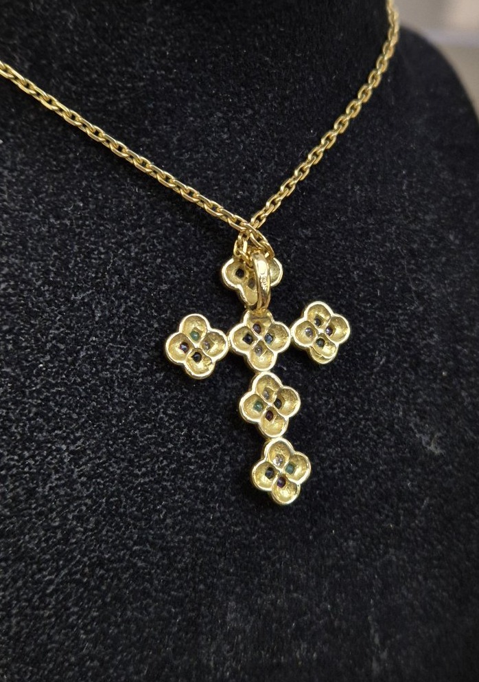 Antique Cross Pendant With Gemstones And 18-karat Gold -photo-3