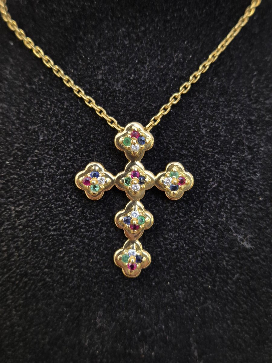 Antique Cross Pendant With Gemstones And 18-karat Gold 