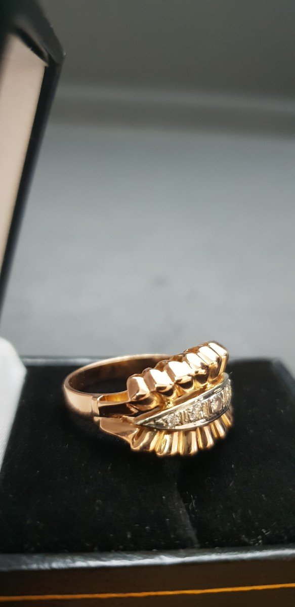 Tank Ring In Pink Gold, 5 Diamonds Of 1/100 Th Old Size, Weight 4.83 Grams.-photo-4