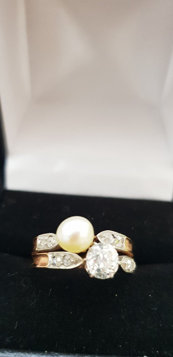 Toi Et Moi Ring In 750 Rose Gold Set With An Old Cut Diamond Of Approximately 0.1 Carat