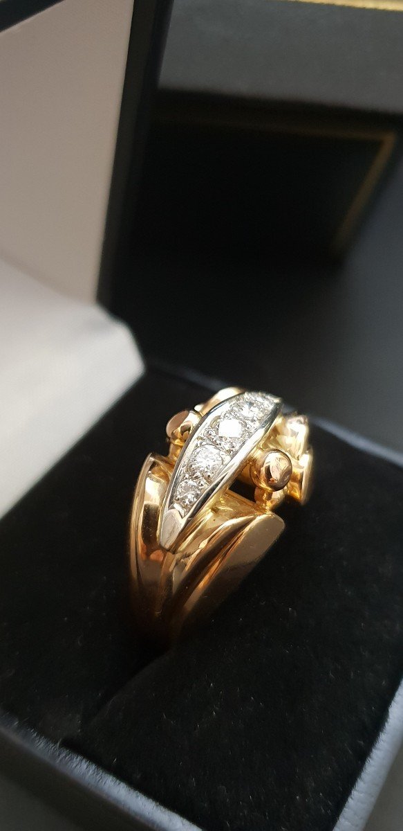 Tank Ring 750 Thousandths Pink Gold And Platinum-photo-2