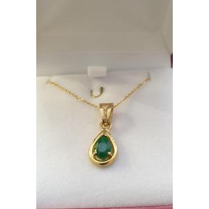 Yellow Gold Emerald Diamond Pendant