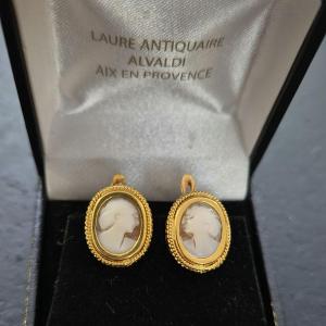 Pair Of Yellow Gold Cameo Earrings