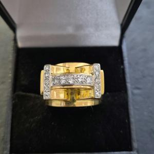 1940s Yellow Gold Diamond Tank Ring