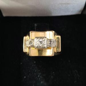 Bague Tank Années 40 Or Jaune Diamants