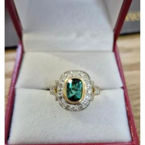 Bague art déco entourage tourmaline diamants