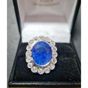 Art Deco Ring With Sapphire Diamond Surround