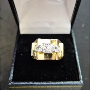 Yellow Gold Diamond Tank Ring From The '40s