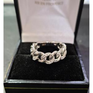Bague vintage maille gourmette articulée diamants