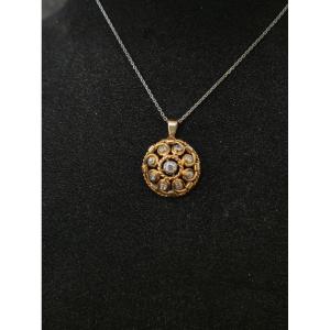 Pendentif dôme or jaune & diamants taille ancienne