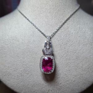 Pendentif art déco rubellite diamants