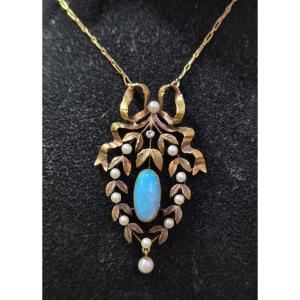 Opal And Fine Pearl Pendant