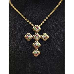 Antique Cross Pendant With Gemstones And 18-karat Gold