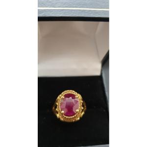 Signet Ring Style Set With A Natural Unheated Burmese Ruby