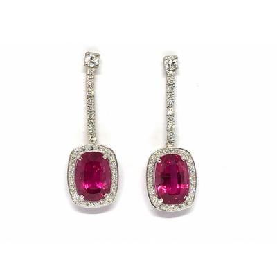 750 White Gold Earrings Set With Rubellites And Diamonds