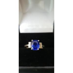 Sapphire And Baguette Diamond Ring Art Deco Style
