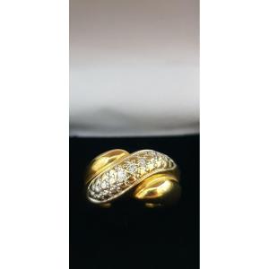 750 Thousandths (18k) Yellow Gold Ring, 80s, Set With Diamonds