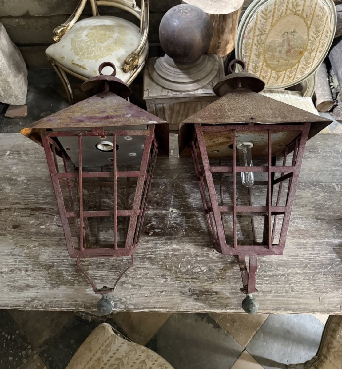 Pair Of Wrought-iron Lanterns-photo-3