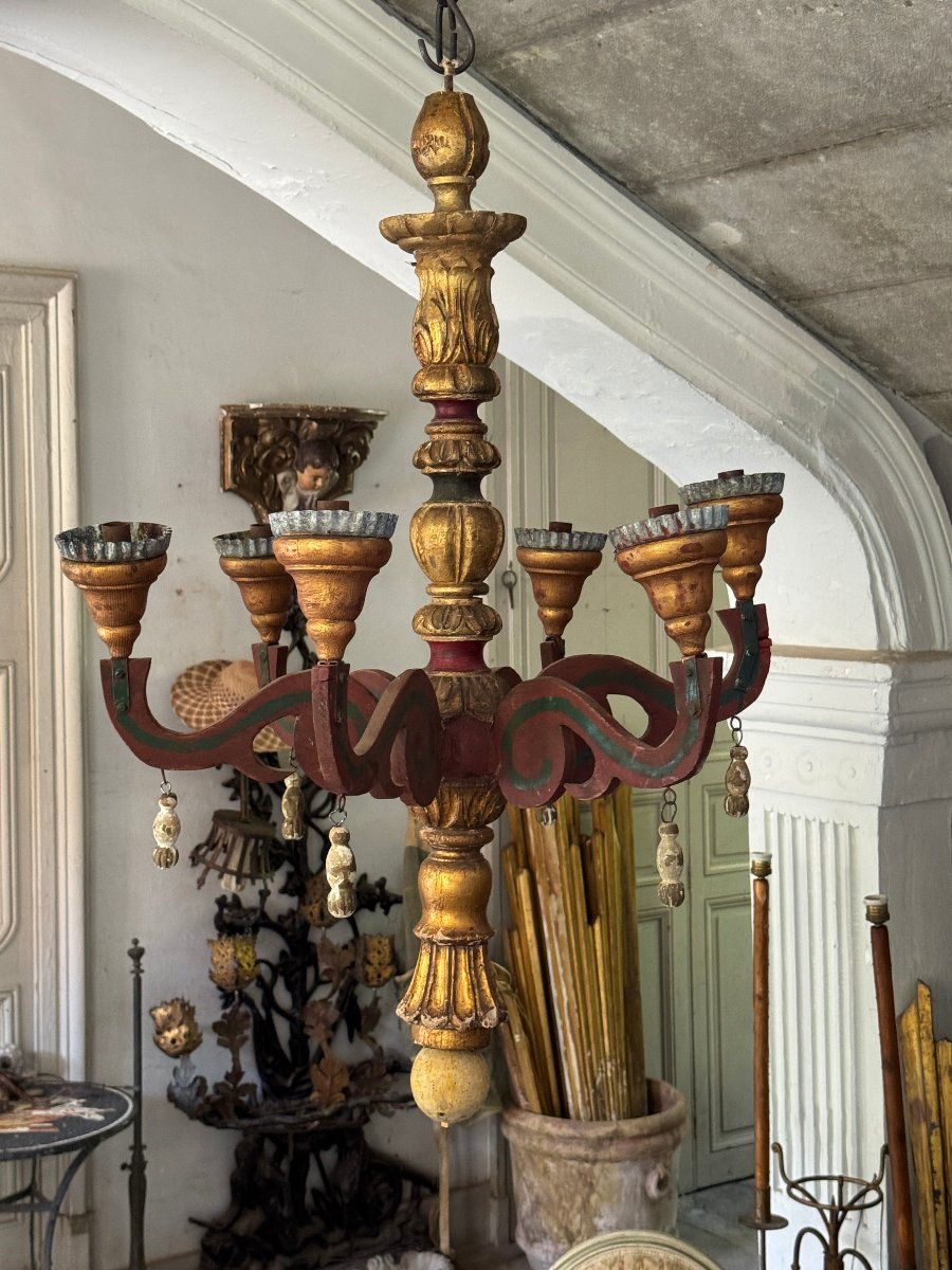 Lustre italien en bois d'oré-photo-2