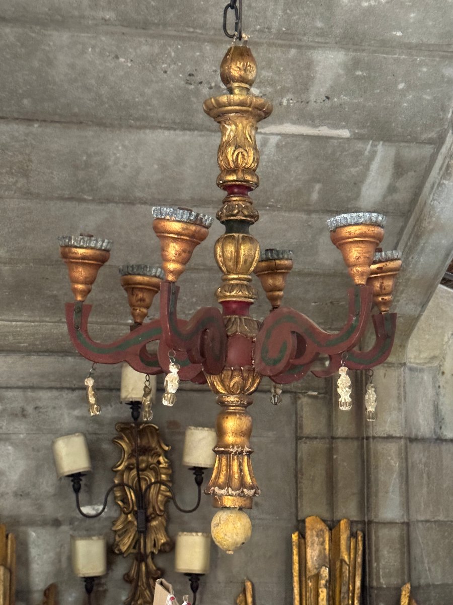 Lustre italien en bois d'oré-photo-3