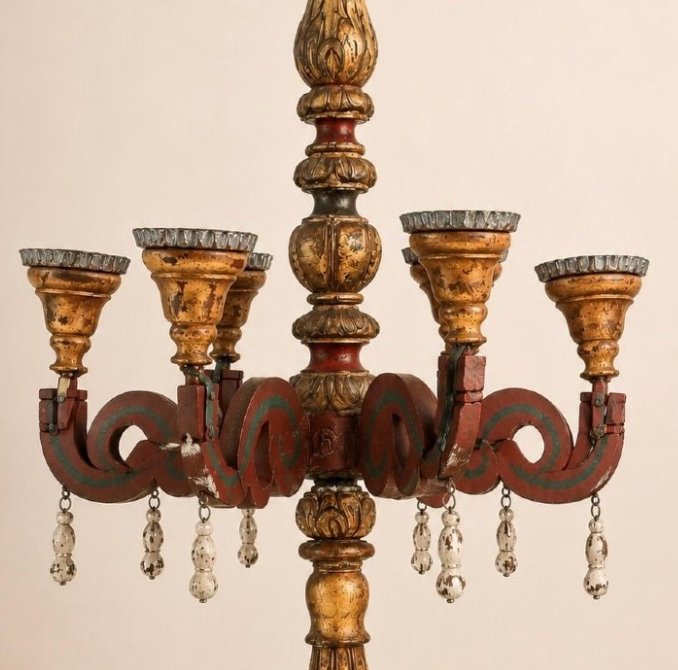 Lustre italien en bois d'oré-photo-4