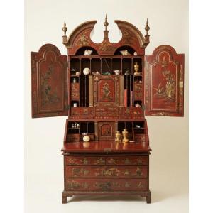 Red Lacquer Cabinet With Chinoiserie Decoration