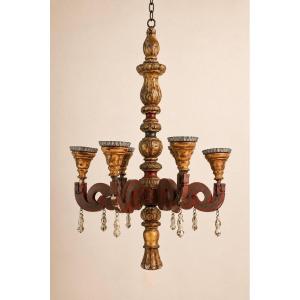 Lustre italien en bois d'oré
