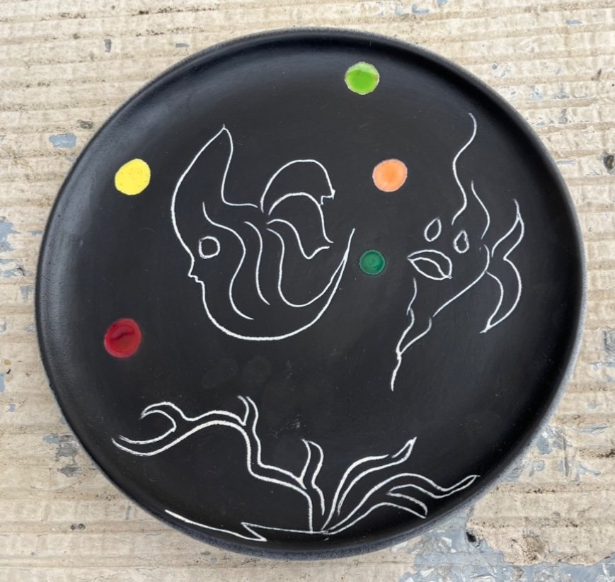 Series Of 6 Ceramic Plates Decorated With Stylized Fish, Signed Cerenne Pr., Ou Pierre.-photo-4