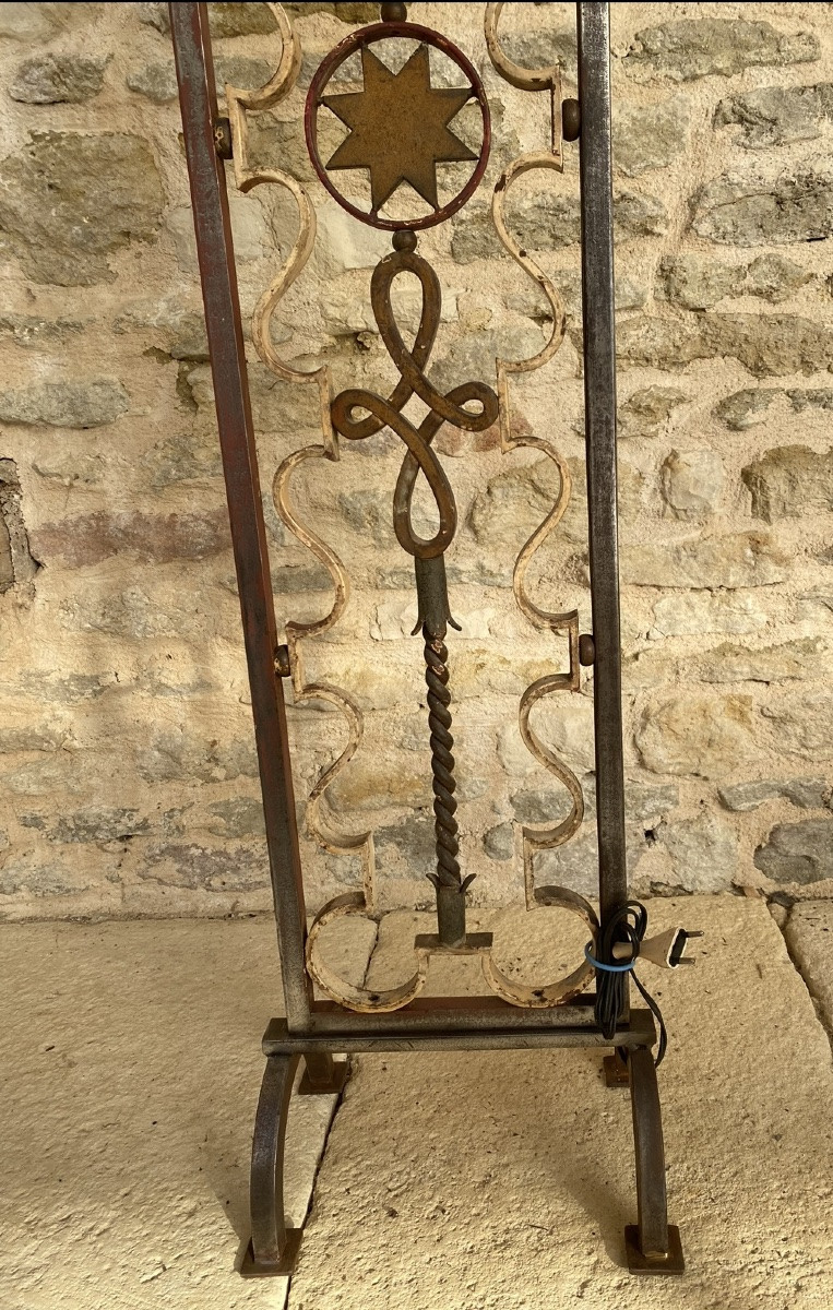 Polychrome Floor Lamp By Gilbert Poillerat (1902 - 1988)-photo-8