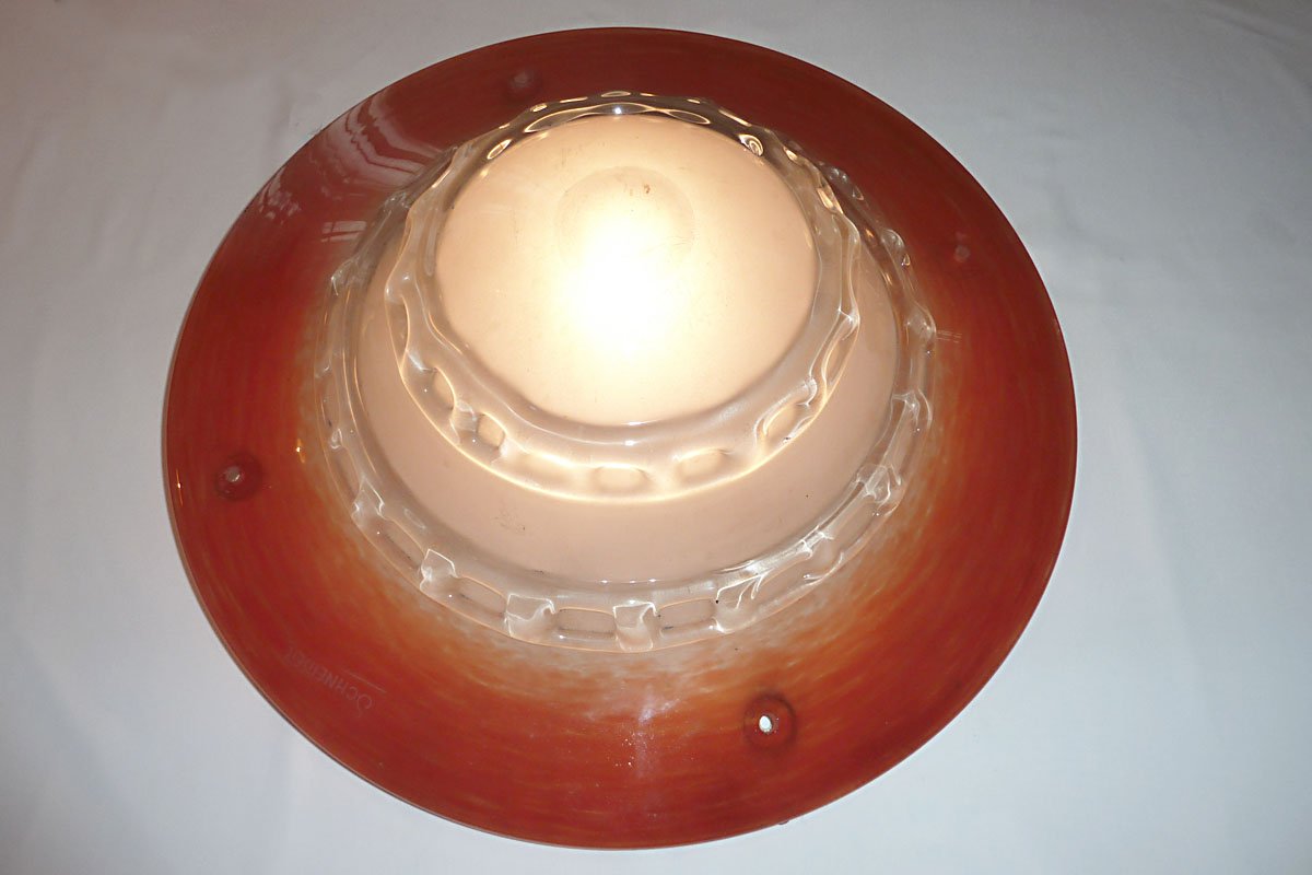 Charles Schneider (1881-1953) - Art Deco Art Glass Hanging Pendant Lighting Bowl-photo-2