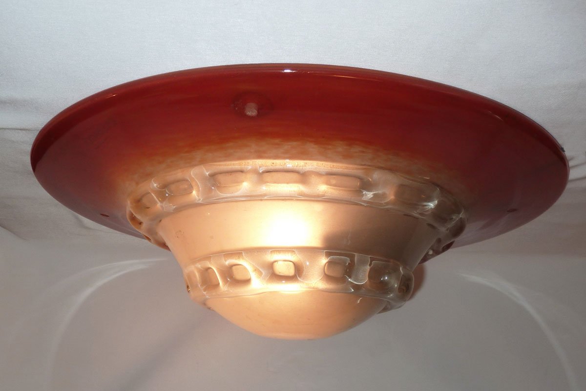 Charles Schneider (1881-1953) - Art Deco Art Glass Hanging Pendant Lighting Bowl