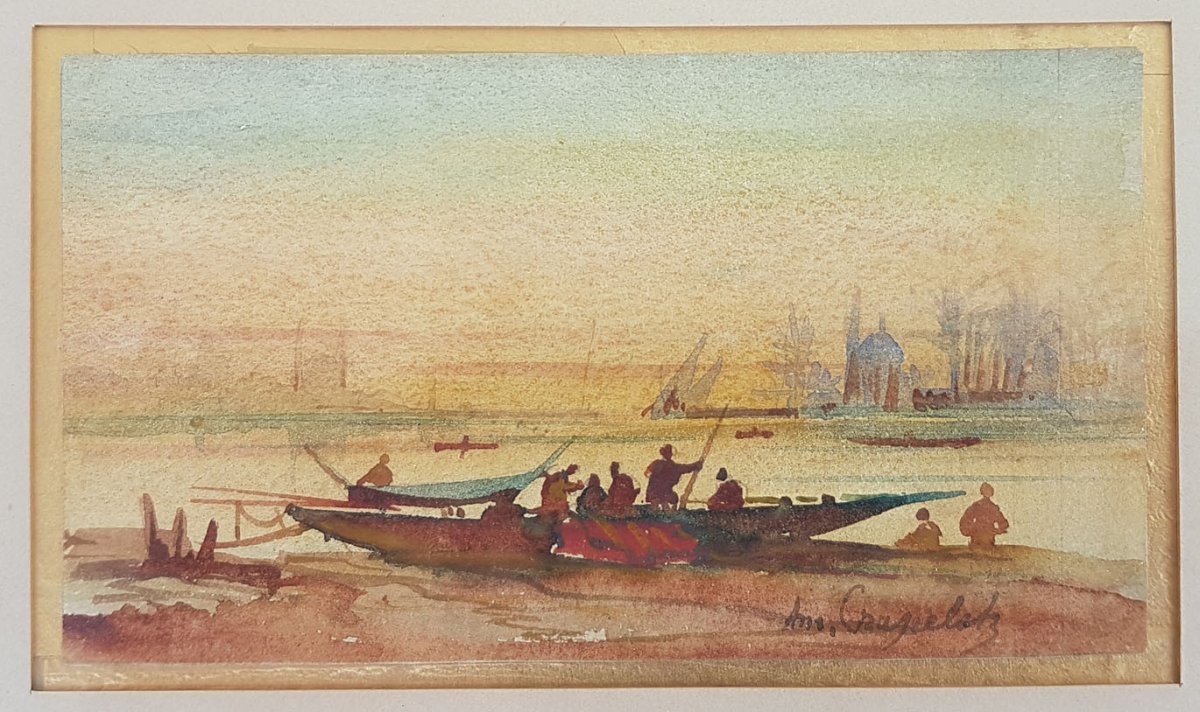Louis Amable Crapelet (france 1822-1867) - Orientalist Watercolor-photo-2