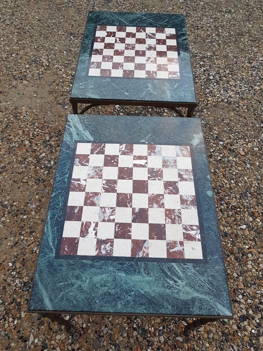 Maison BaguÈs - Paris (1840-) - Pair Of Checkered Coffee Tables, Ca 1950-photo-2