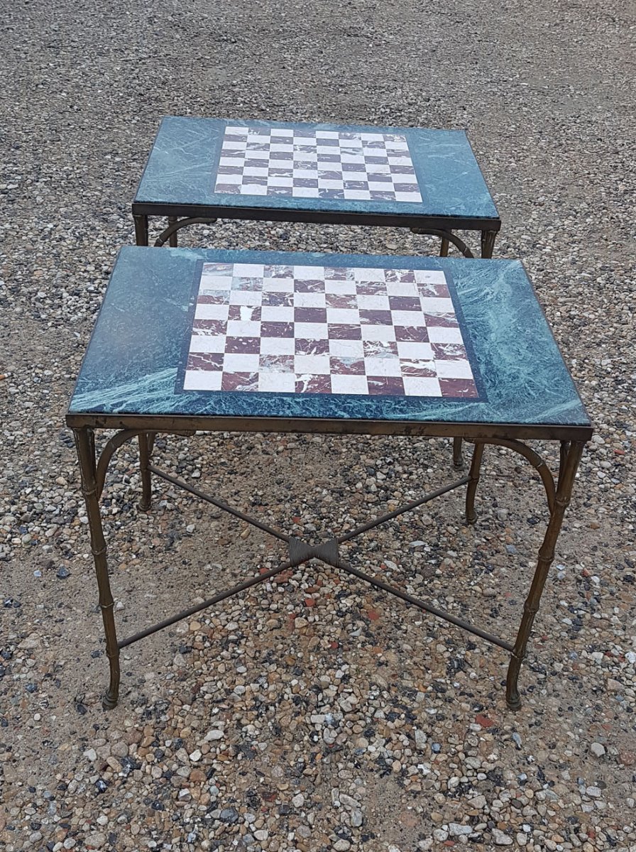 Maison BAGUÈS - Paris (1840-) - Paire de Tables Basses à Damier, ca 1950-photo-1